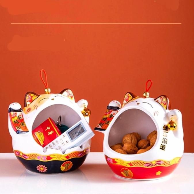 

Tempat Perman Kucing Maneki Keramik Kado Imlek Candy Jar Tempat Kunci Pengiriman Cepat