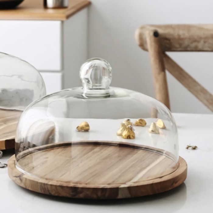 

[Baru] Acacia Cake Tray -Wooden Stand Large Size / Glass Dome Baking Plate Terbatas