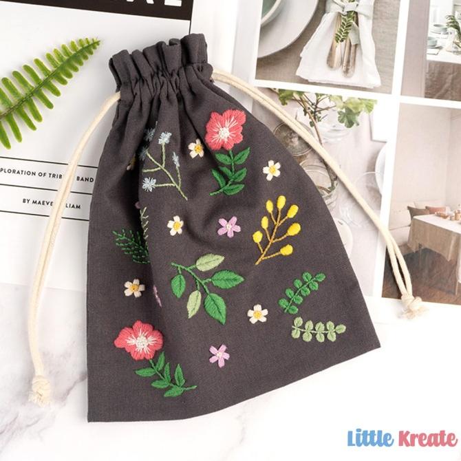 ~~~] EG#107 DIY Tas Serut Sulam / DIY Hand Embroidery String Bag Pouch Set