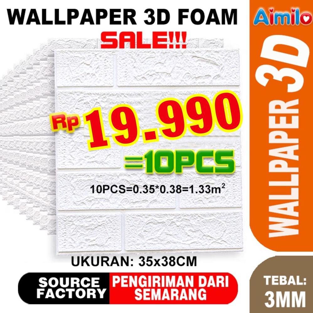 Aimilo Mini Wallpaper 3d / wallpaper 3d foam / Wallpaper Dinding FOAM Timbul 3D Bata Putih CLASSIC B