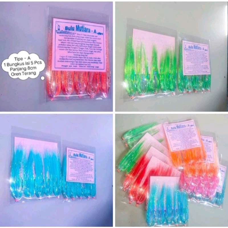 BULU MUTIARA TIPE - A  1BUNGKUS/5PCS BULU MUTIARA  A UMPAN IKAN Cakalang | UMPAN TONGKOL / Umpan Ten