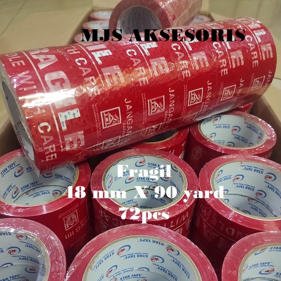 

Lakban Fragile star tape Jangan Dibanting 48 mm x 90 yard isi 72 PCS (1 DUS) Bisa COD