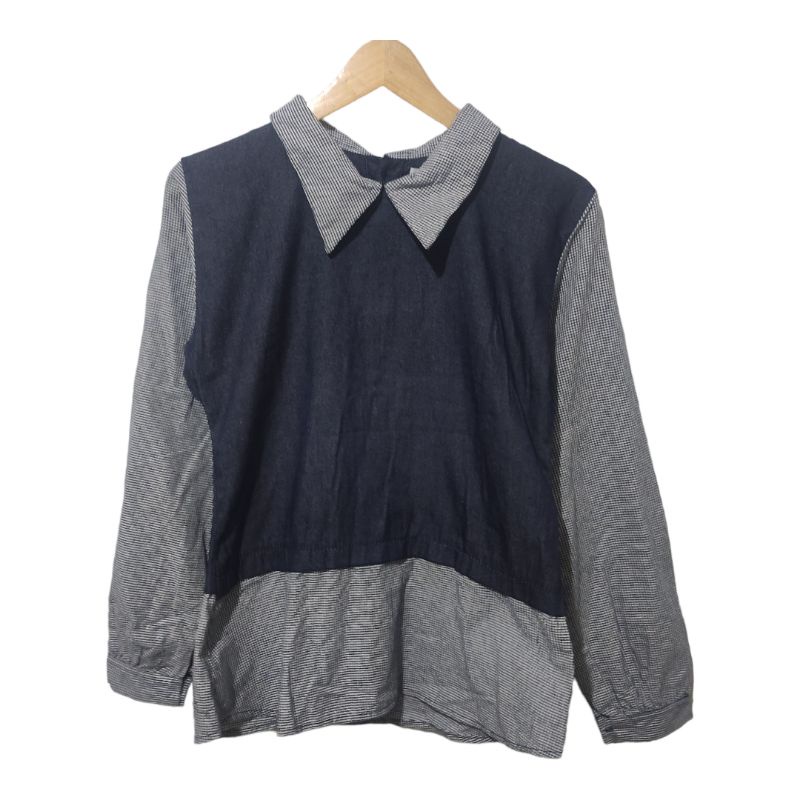 blouse navy lengan plaid mirtazani S