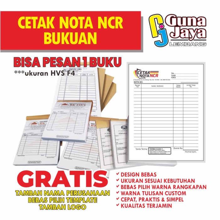 

Promo Cetak Nota Satuan Bon Kwitansi Carbonless Satuan