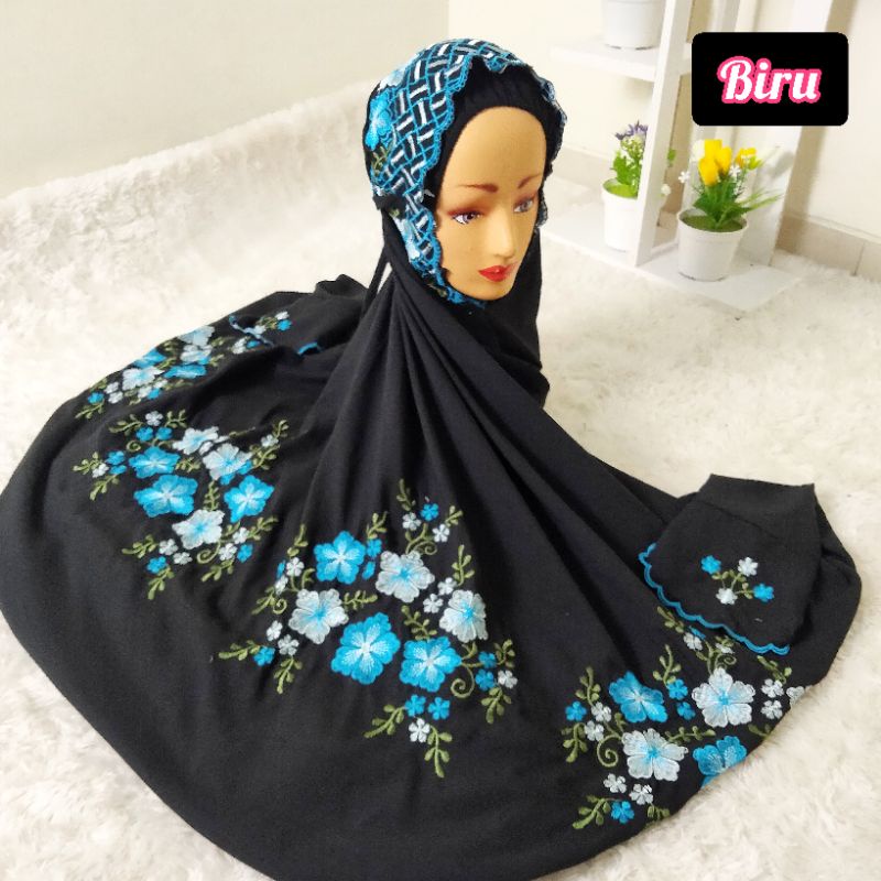 Mukena Terusan Iner Lajuran/Lajur Bordir Mukna Katun Mikro Grosir Mukenah Warna Hitam Polino Silk