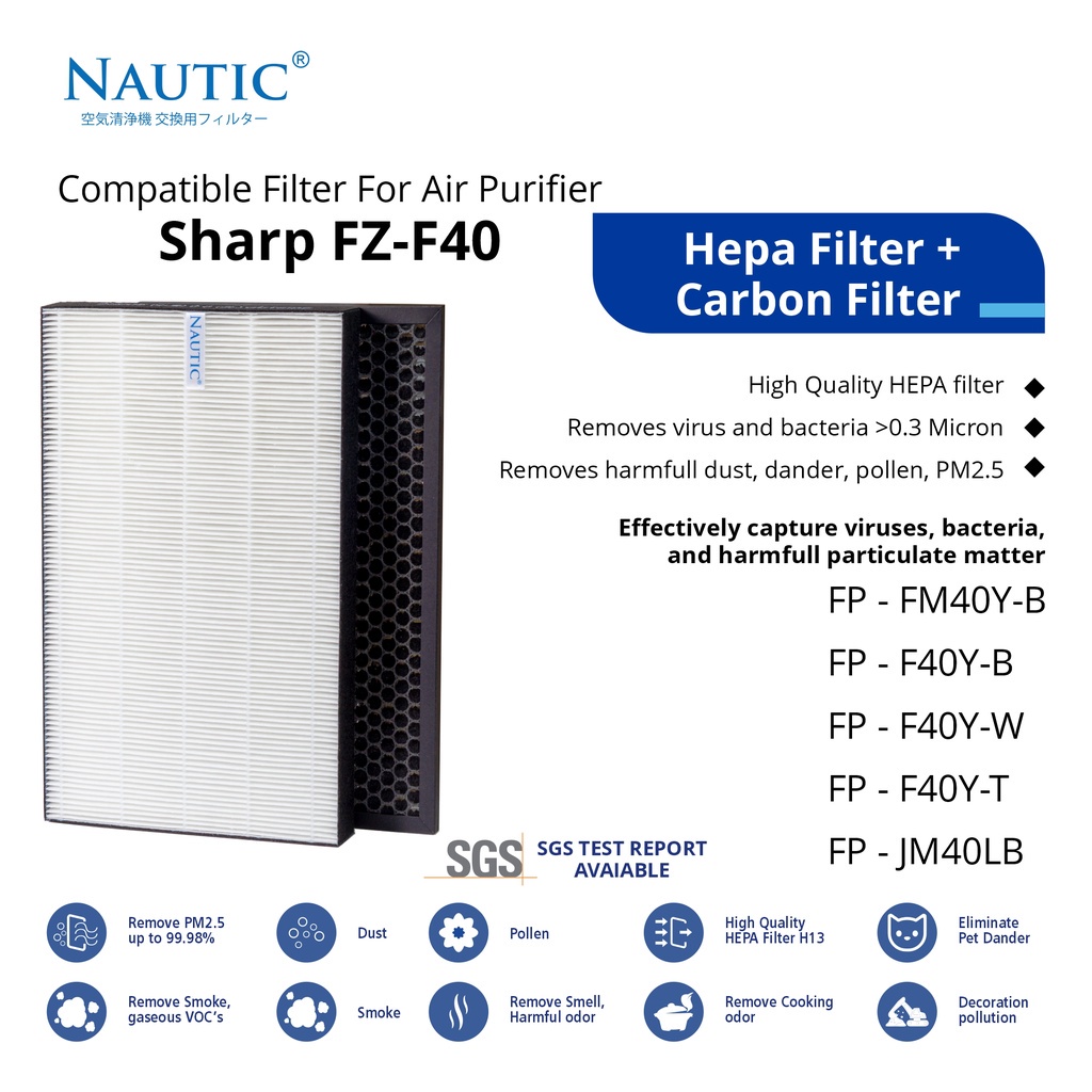 Hepa Filter Sharp Air Purifier Fp-F40 / Fp-F40Y / Fp-Fm40Y / Fp-F40Y-W / Fp-F40Y-T / Fz-F40Sfe -