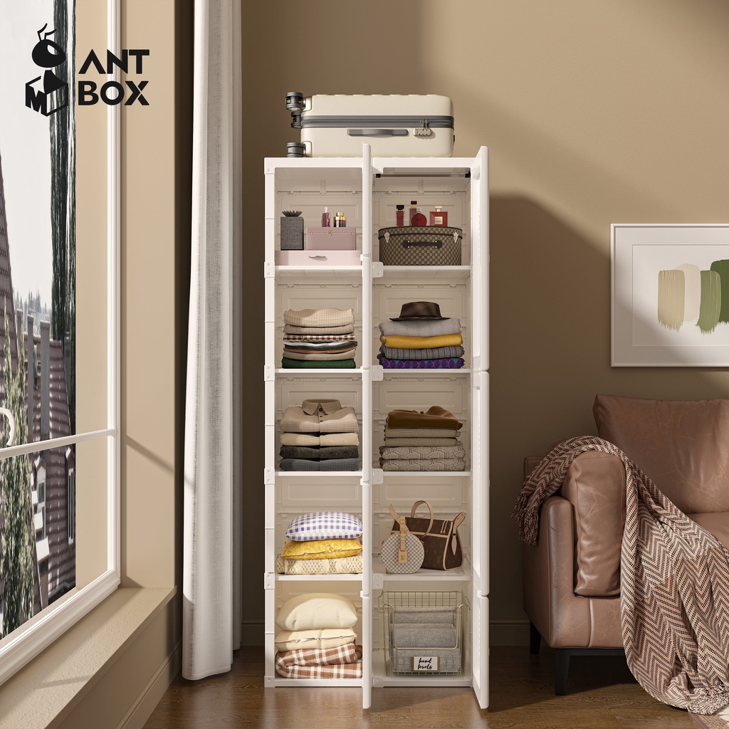 ANTBOX Lemari Baju Putih 10 Box 590L Lemari Baju Minimalis Kabinet Lipat Lemari Multifungsi