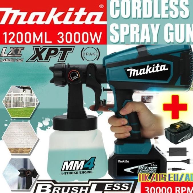 Terbaru Tool Sprayer Cat Elektrik 30000Rpm Makita Tanpa Udara 1200Ml 3000W Promo Terlaris