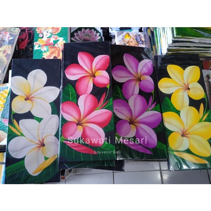 ```````] Lukisan Bunga Etnik Kamboja Jepun Frangipani Klasik Handmade Bali