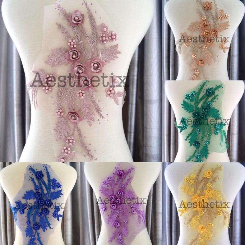 Trend - WY011 Embroidery Bunga Patch Bordir Lace Bordir 3d Renda Tempelan Baju 