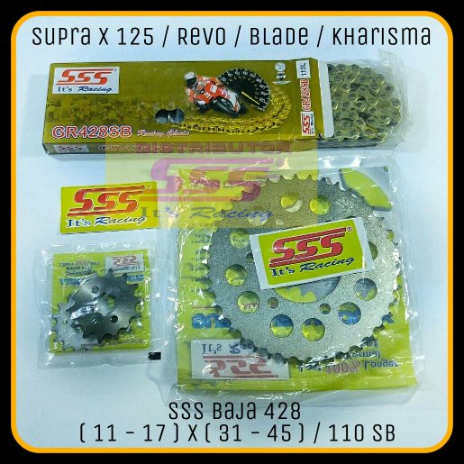 GEARSET / GIRSET / GEAR SET / GIR SET SSS SUPRA X 125 / REVO / BLADE / KHARISMA BAJA 428 RANTAI SSS
