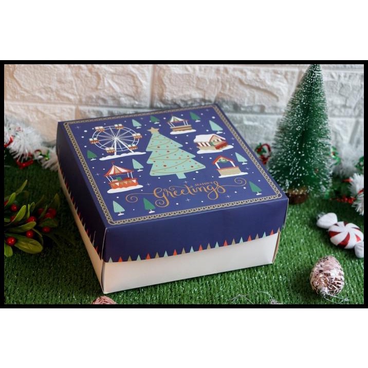 

BEST DEAL KOTAK DUS KUE TEMA NATAL UK 22 DAN 25 CM SQUARE BLUE DESIGN EXCLUSIVE !