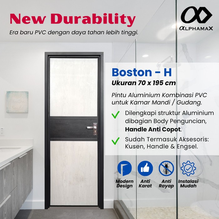 ALPHAMAX BOSTON-H PINTU KAMAR MANDI PINTU PVC + ALUMINIUM 70 X 195 CM