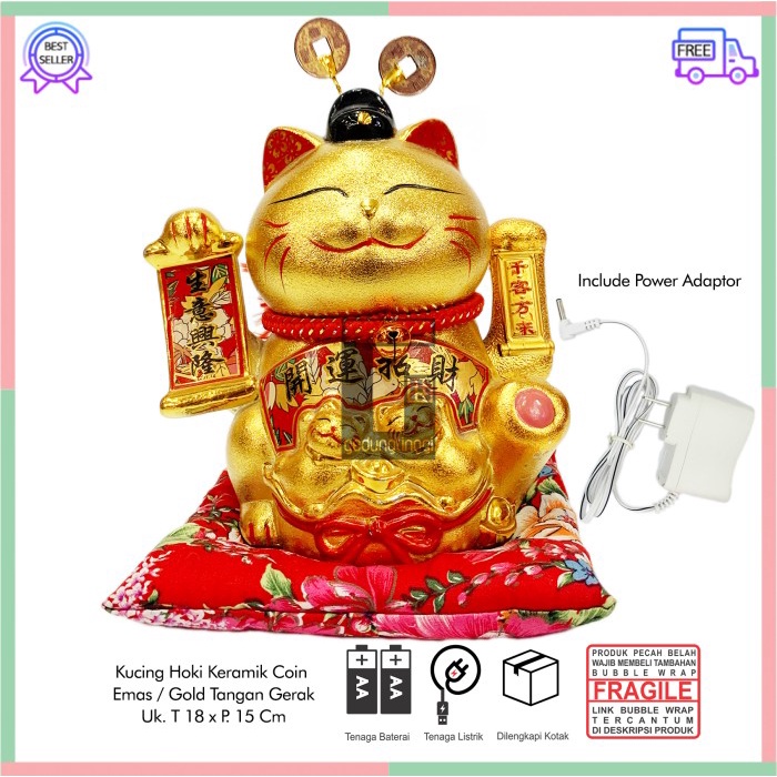 Patung Kucing Hoki Keberuntungan Rejeki Maneki Neko Lucky Cat Baterai