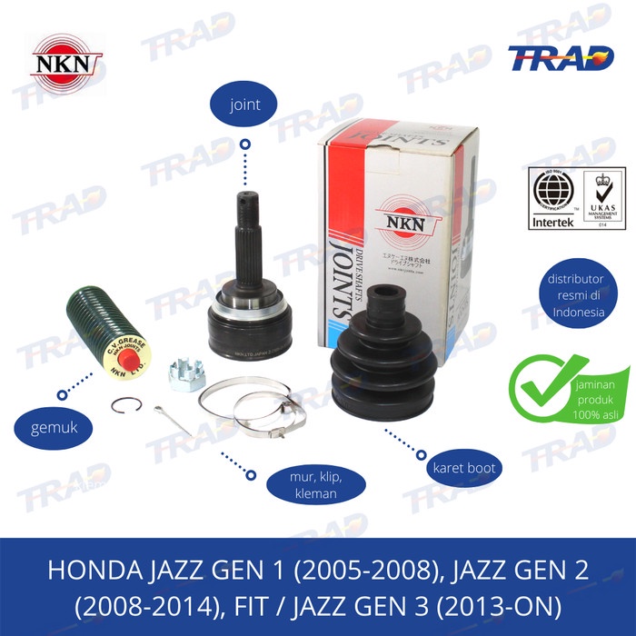 Cod Cv Joint As Roda Luar Nkn Honda Jazz Gen 1, 2, Fit Kode Ema286