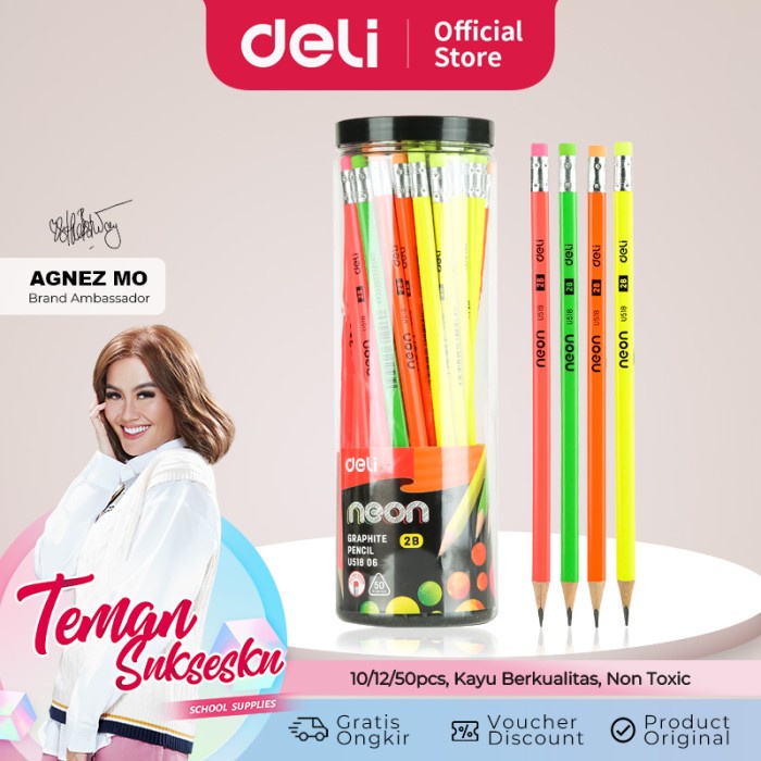 

Promo Deli Eu51806 Grafit Pensil Kayu 50 Pcs/Tube 4 Warna Dengan Penghapus