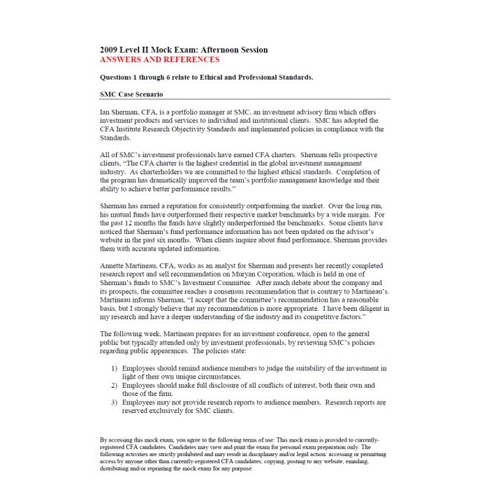 

2009-2015 CFA Level II Mock Exam