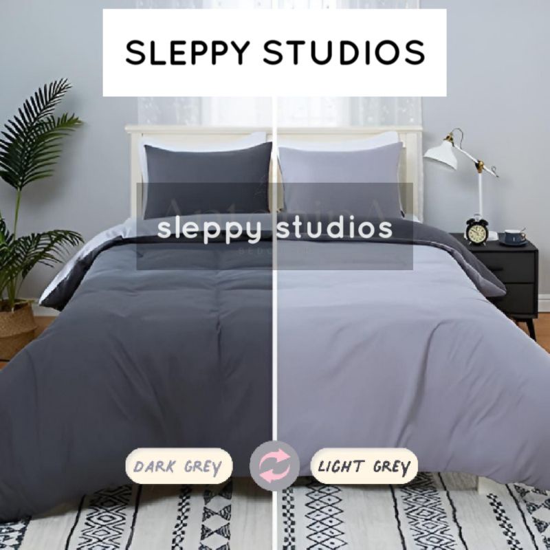 Bedcover Set Sprei Aesthetic Two Tone Katun Free Karet Anti Geser 2 Warna Polos Pastel Simple