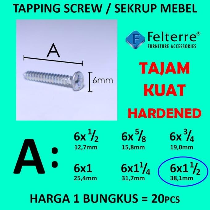 Produk Unggulan] 6 x11/2in=20 MOONLION/ FELTERRE TAPING SCREW SKRUP SEKRUP ALUMINIUM