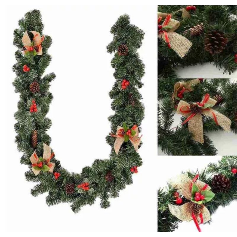 Aksess Natal Garland Dengan Dekorasi / Garland Hias Ornamen Natal 1,8M