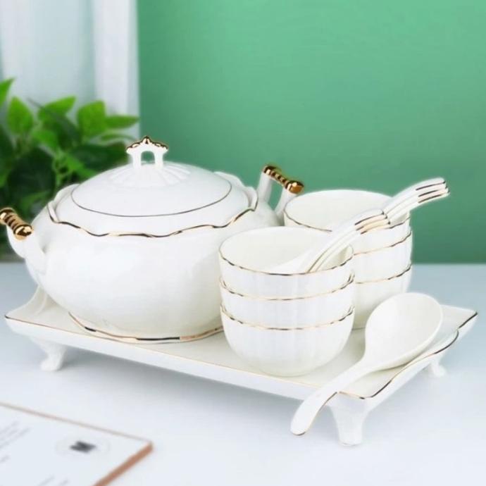 Panci Soup Keramik/Set Panci Sup Nampan/Set Piring Mangkok Sup Makan Baleriieroom