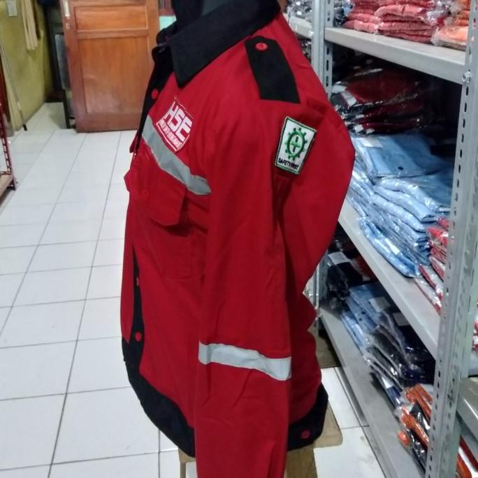 uru SERAGAM SAFETY MERAH HSE FREE LOGO KANCING