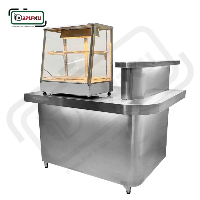 Terbaru Cabinet Lengkung Stainless Meja Fried Chicken Katsu / Paket + Etalase Promo Terlaris