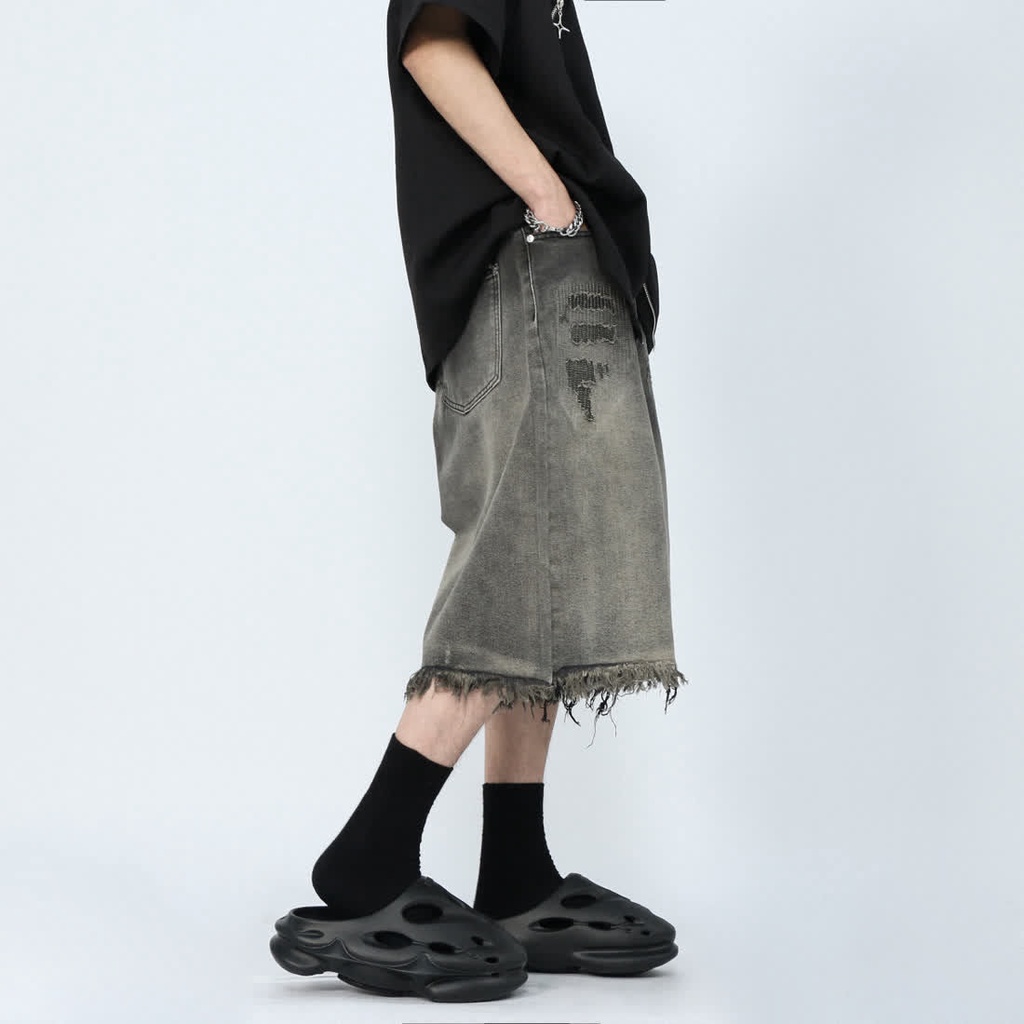 Men's Summer American Retro Loose Overweight Man Wide-Leg Half Pants