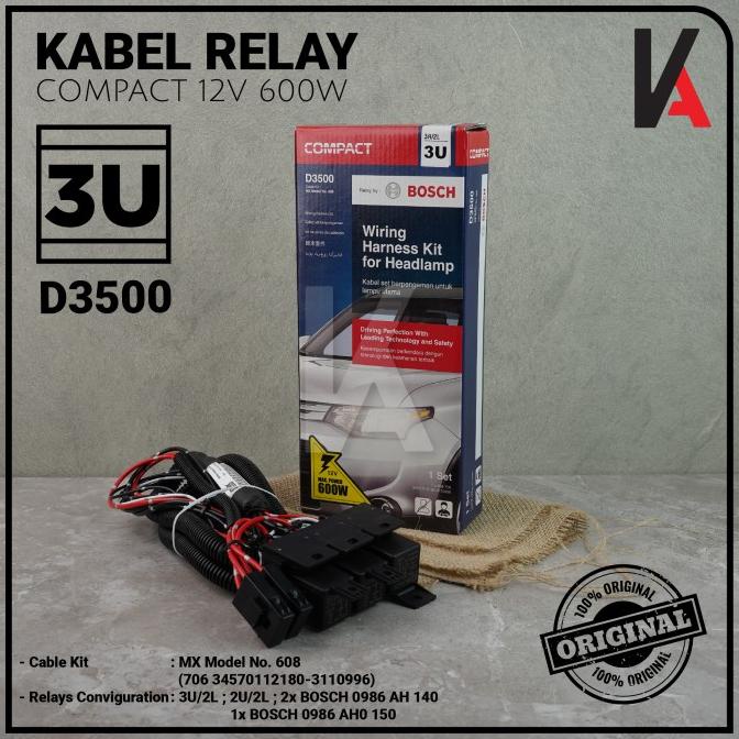Kabel Relay Set Bosch Lampu Depan Headlamp H4 Mobil 3 Relay Original