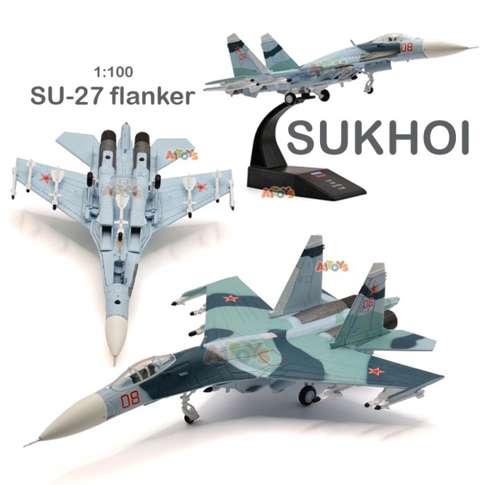 MINIATUR DIECAST PESAWAT SUKHOI SU-27 FLANKER 22 CM 1:100