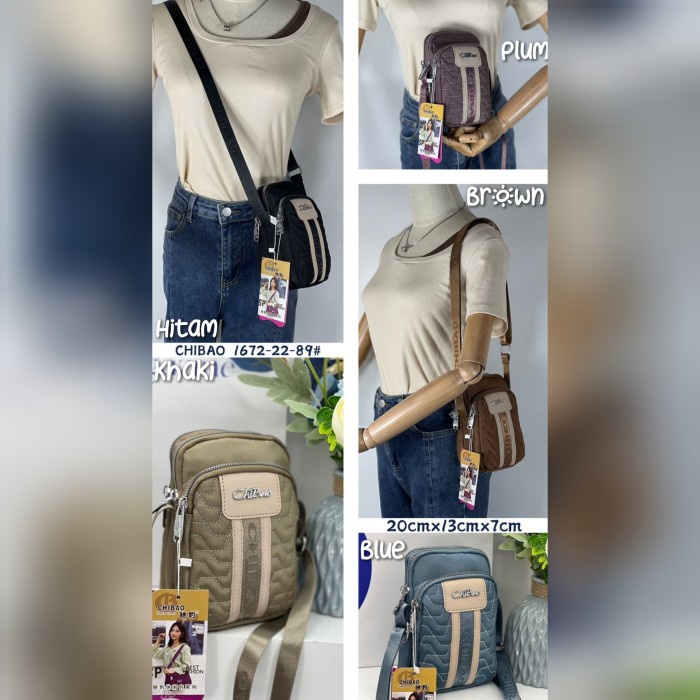 New Tas Selempang Hp Wanita ORI CHIBAO KANVAS 3Sleting CB1672 ORIGINAL 100%