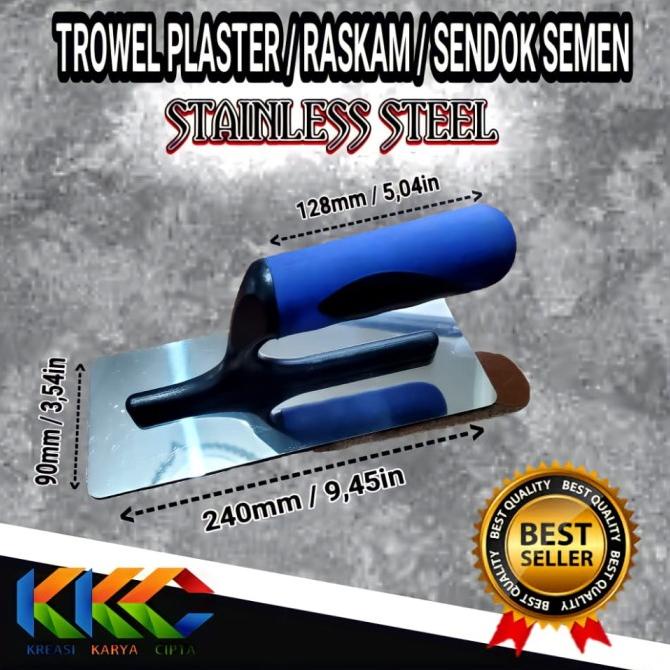Trowel Plaster Stainless Steel | Raskam Baja Anti Karat Gagang Biru