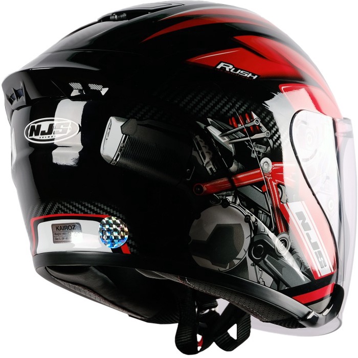 Njs Kairoz Dv Rush Hitam - Merah Gloss/Doff - Helm Half Face