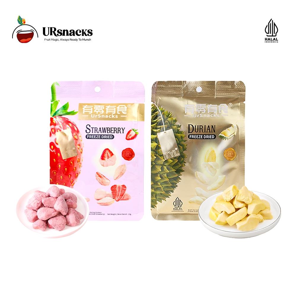 

URSNACKS Bundle Of 2 - Freeze Dried Keripik Sehat Strawberry + Durian Buah Vakum Cemilan Diet