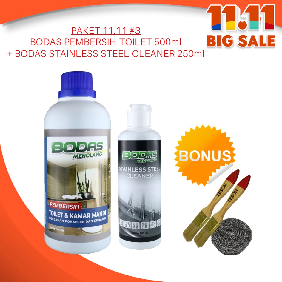 Paket #3 - Bodas Pembersih Kerak Toilet 500Ml Dan Bodas Stainless Steel Cleaner 250Ml