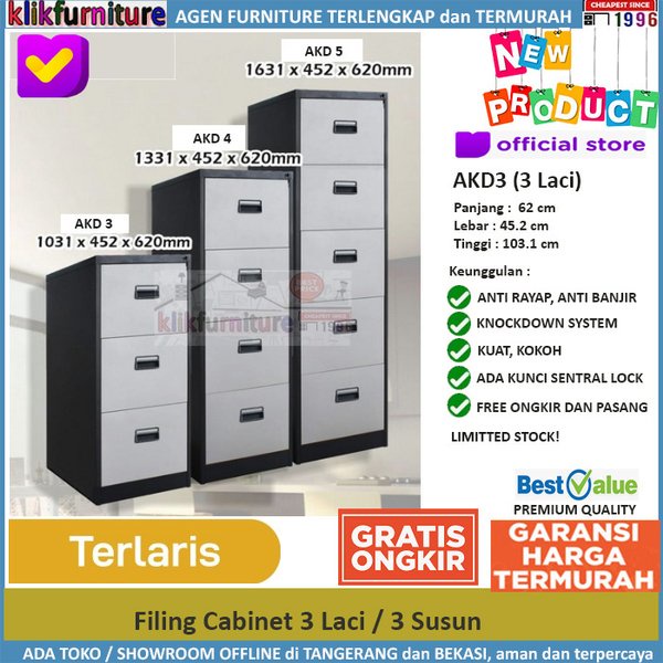 Filing Cabinet Besi 3 Susun 3 Laci Akd3