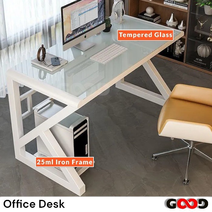Terbaru Meja Kerja Kaca/Meja Kantor/Tampered Glass Desk/Meja Komputer Promo Terlaris