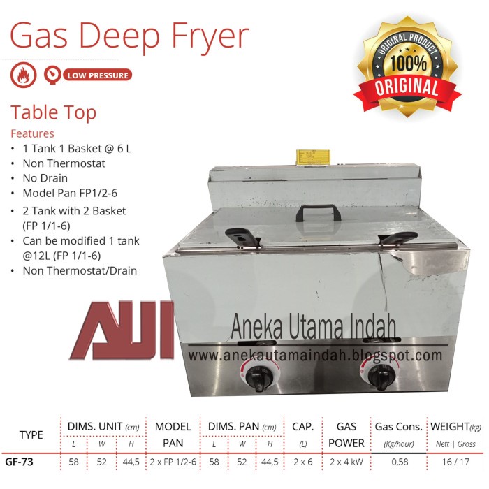 Promo Getra Gf-73 Gas Deep Fryer (Alat Penggorengan Gas) 10 Liter 1 Tank