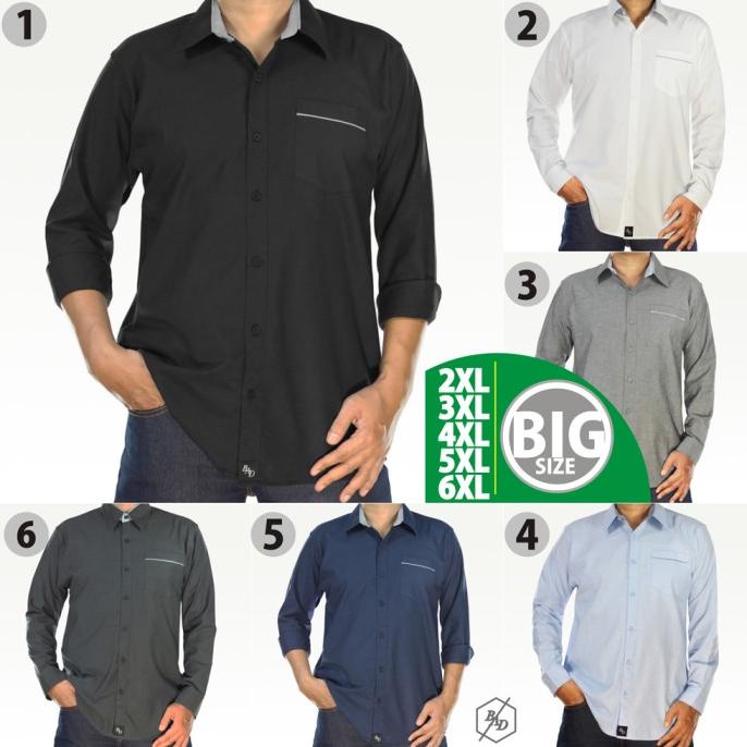 Kemeja Kerja Panjang Pria Big Size Jumbo Hem Cowok Katun Formal Polos