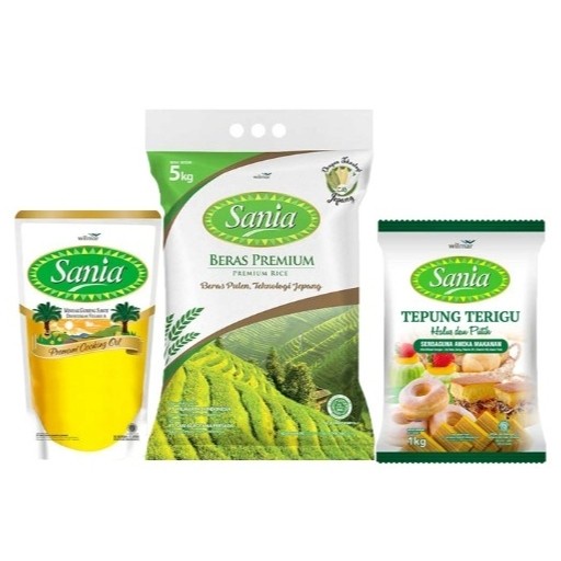 

PAKET SANIA Minyak Goreng 1L, Tepung Terigu 1Kg, Beras Premium 5 Kg