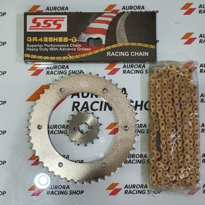 Gear Set Sss 428 Crf 150 L & Rantai Sss Hsbt Gold