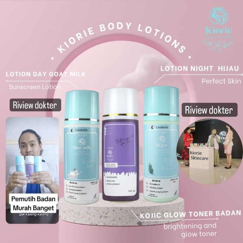 PAKET GLOWING SELURUH BADAN KOJIE GLOW KIORIE /HB ANGGUR BPOM/TONER UNGU