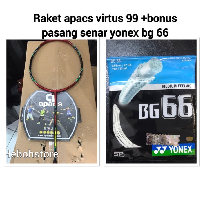Raket Badminton Apacs Virtus 99 Bonus + Senar Yonex Bg 66 Ori Dan Grip Terpopuler