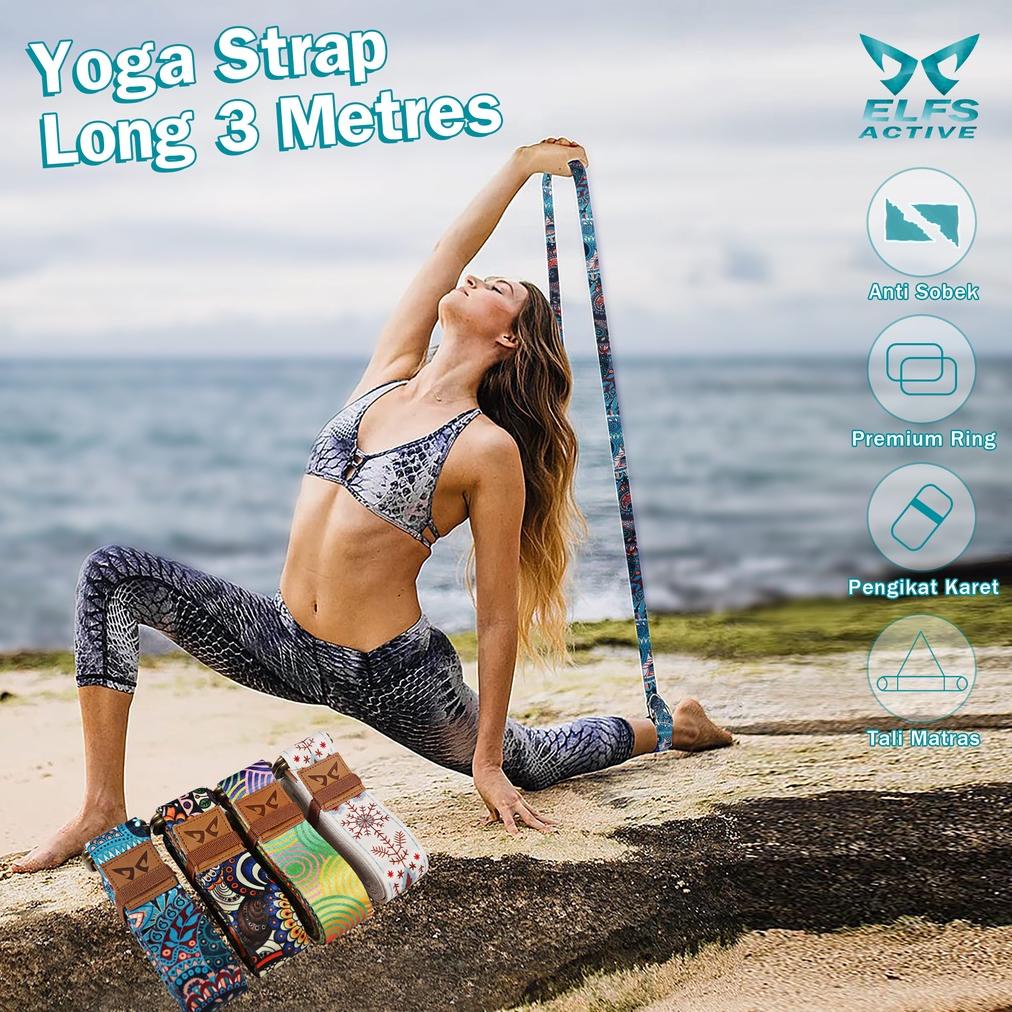 Elfs Active 2in1 Premium Yoga Strap 3m Anti Slip Pilates Yoga Belt Tali Matras