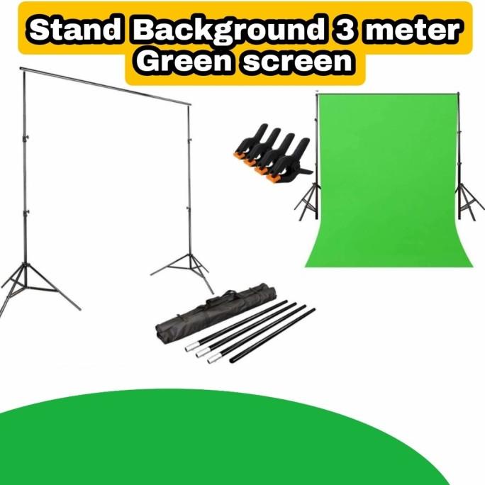 Paket Lengkap stand Background 3 M + Green screen /4 penjepit