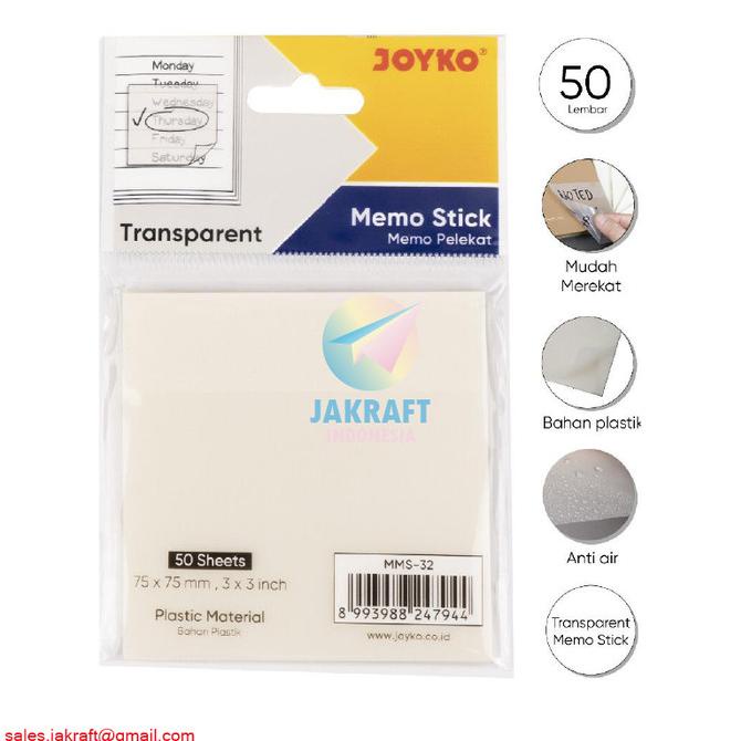 

Kertas Memo Stick Tempel Bening Transparan Joyko Mms-32 Sticky Note Kode 1086