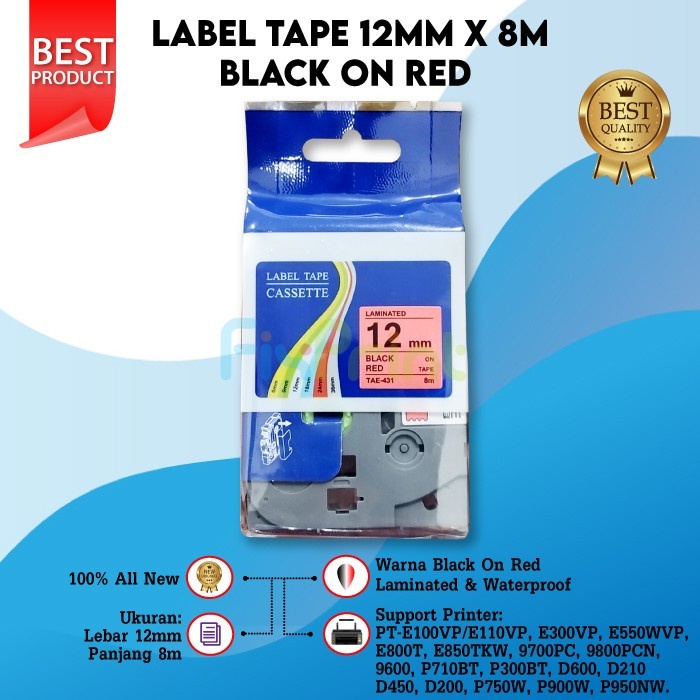 

Label Tape Tze231 12Mm 8M Tze-231 631 334 Pt-H110 D210 Black On Red Star