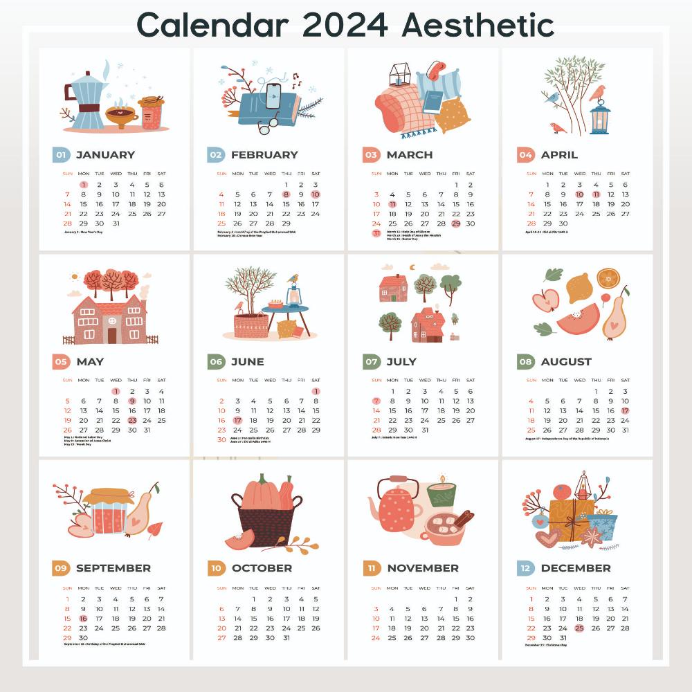 [ZZR] KALENDER DINDING AESTHETIC 2024 / KALENDER MEJA AESTHETIC 2024 / KALENDER TEMPEL AESTHETIC 202