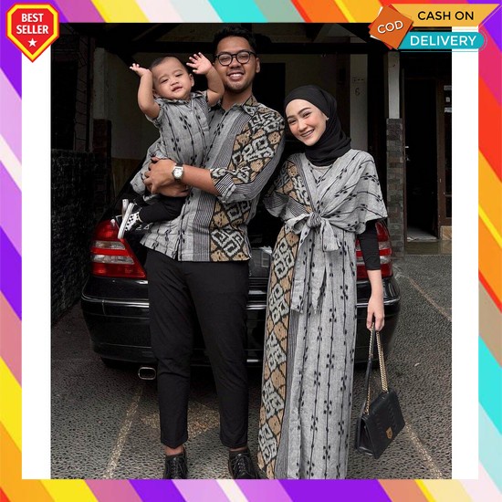 Baju Couple Pasangan Keluarga Suami Istri Dan Anak Gamis Dan Koko Lengan Panjang Kombinasi Kain Polos Set Pakaian Muslim Terbaru  Baju Tenun - Dress Tenun - Kemeja Tenun - Set Couple Tenun-  Baju Anak - Baju Anak Tenun - Tenun Murah - Couple Tenun Cou