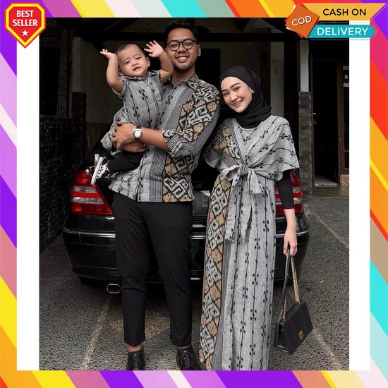 Baju Couple Pasangan Keluarga Suami Istri Dan Anak Gamis Dan Koko Lengan Panjang Kombinasi Kain Polo